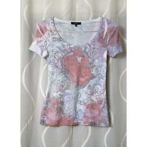 EXPRESS Tattoo Roses & Jeweled Fitted T-shirt | Size XS